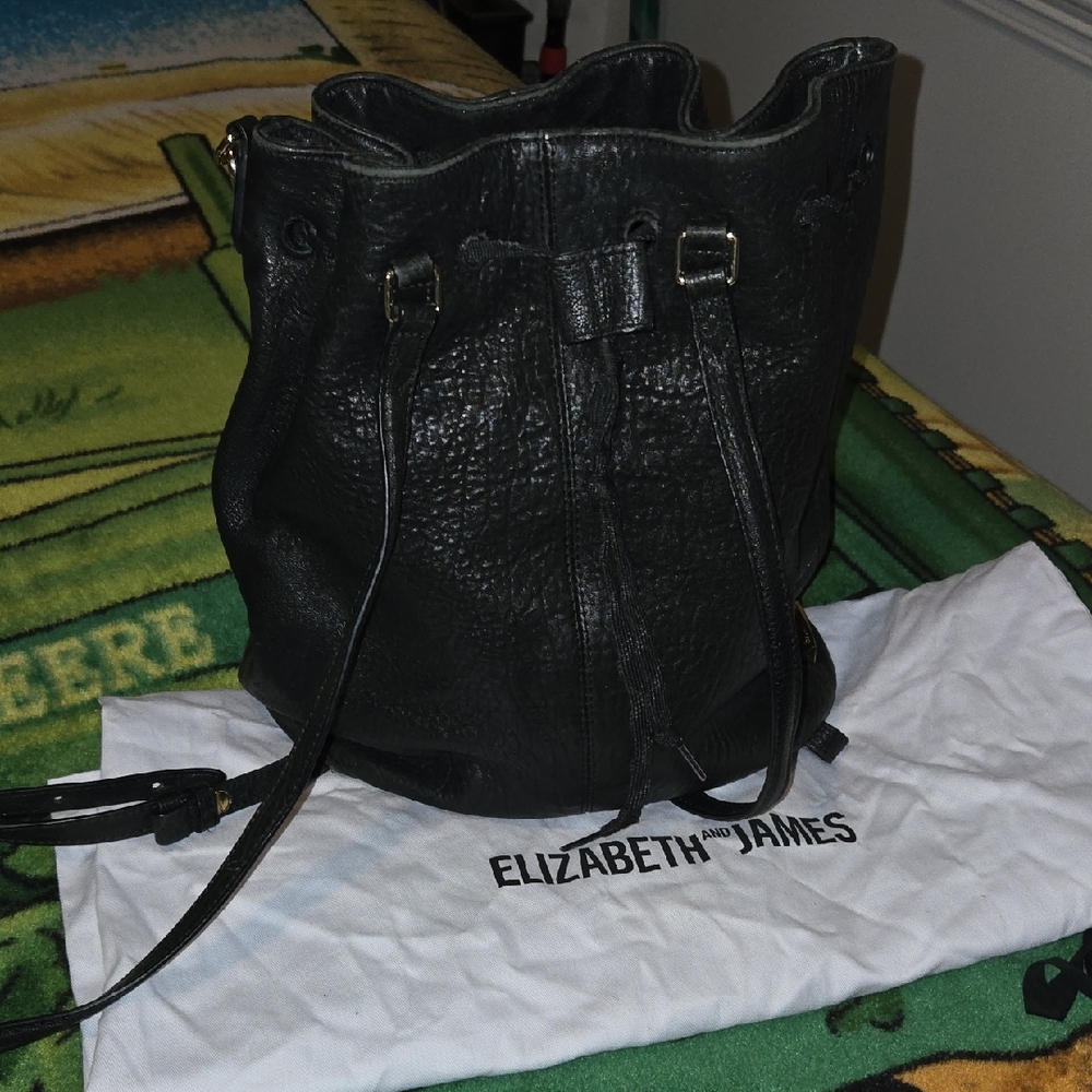 Elizabeth And James Black Leather Bucket Bag